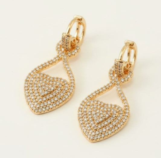 Gold Heart Shape Crystal Earrings for Women | Stylish Drop Earrings