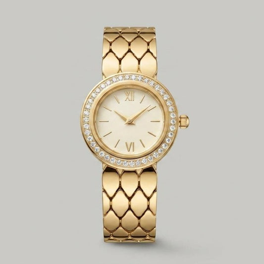 Gold Diamond Studded Women’s Wrist Watch | Elegant Ladies Watch