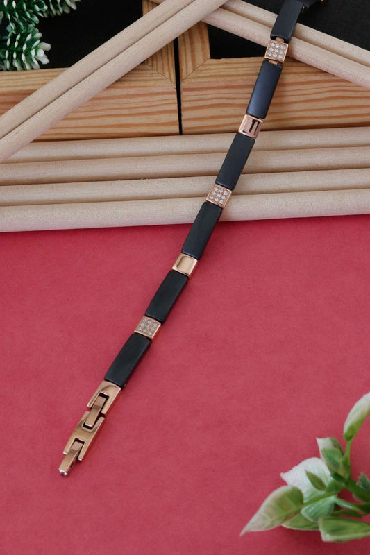 Black Ceramic Bracelet with Rose Gold Finish for Men & Boys