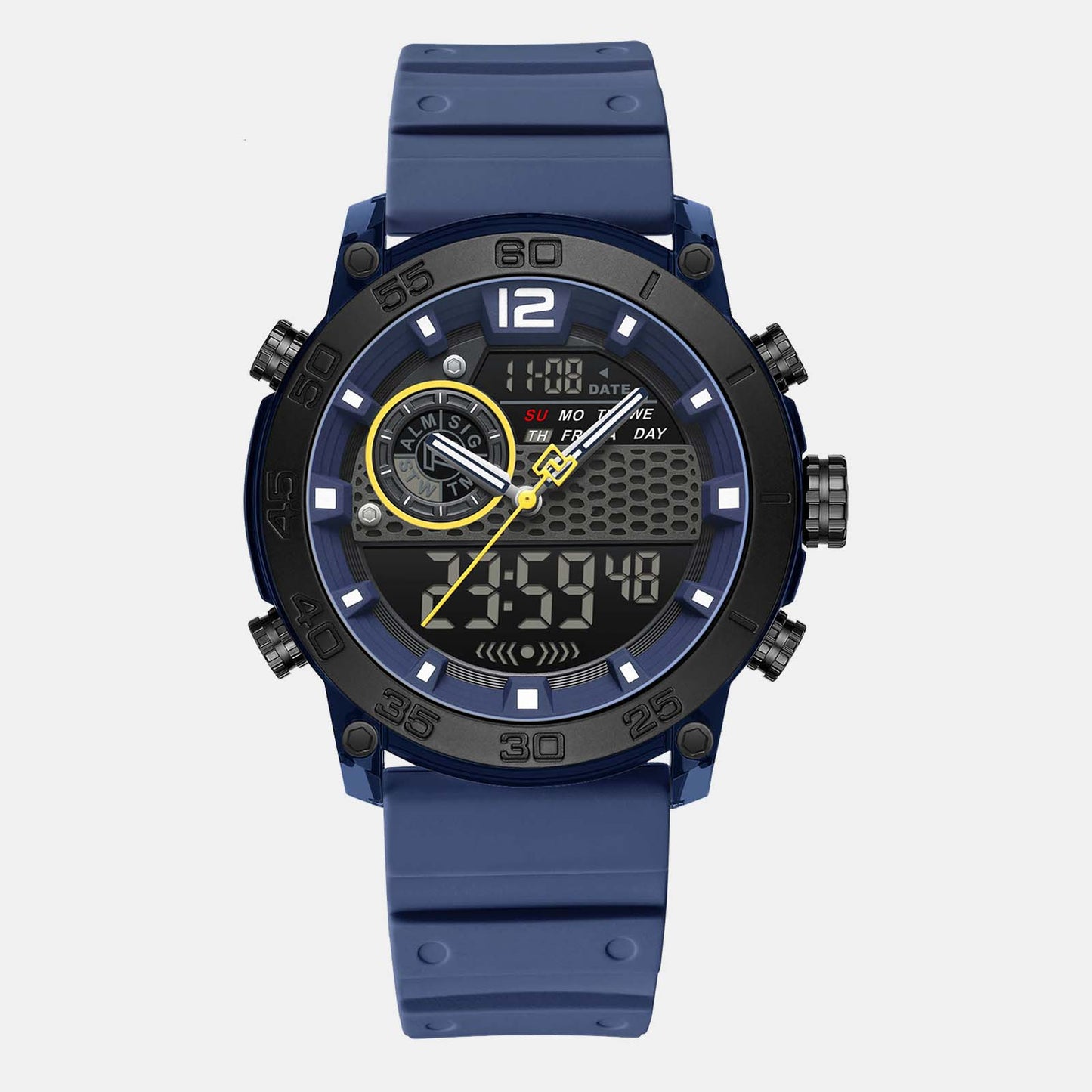 Men’s Analog-Digital Sports Watch with LED Display & Blue Silicone Strap