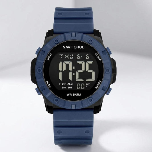 Blue Digital Sports Watch for Men Waterproof Style Silicone Strap Watch