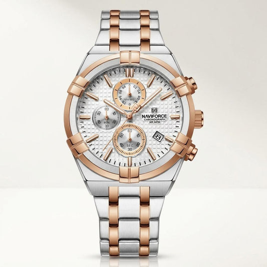 Silver Rose Gold Chronograph Stainless Steel Watch for Men & Boys