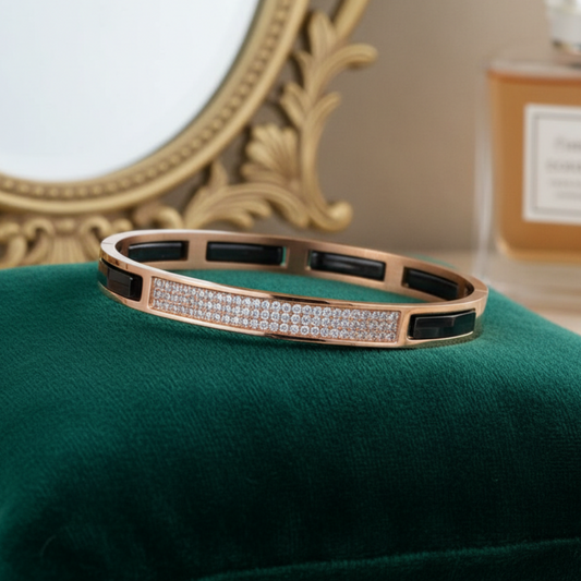 Rose Gold Stainless Steel with Black Ceramic Kada Bracelet for Men & Boys