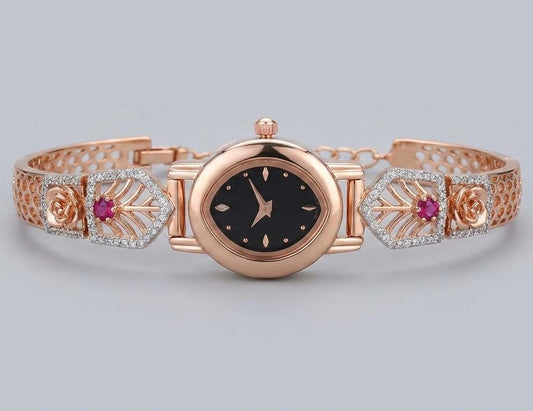 Designer Rose Gold Crystal Bracelet Watch for Women & Girls