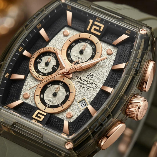Olive Green Luxury Sports Chronograph Silicone Strap Watch for Men & Boys
