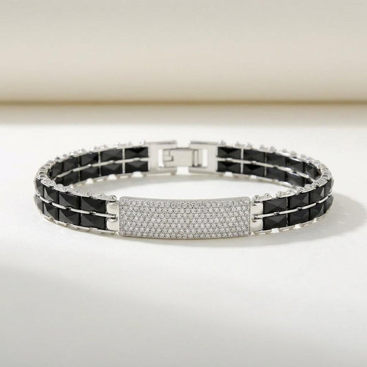 Black Ceramic Stone Bracelet for Men & Boys – Stylish Silver Designer Bracelet