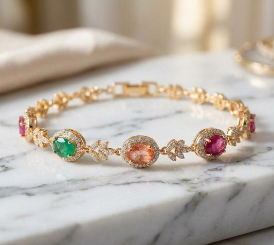 Multicolor Stone Gold Plated Bracelet for Women | Elegant Crystal Bracelet