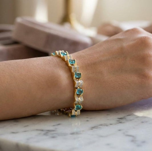 Blue Stone Gold Color Bracelet for Women | Stylish Crystal Bracelet