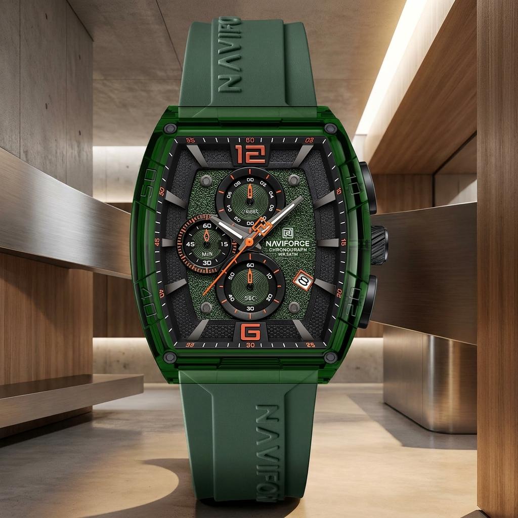 Military Green Sports Chronograph Silicone Strap Watch for Men & Boys