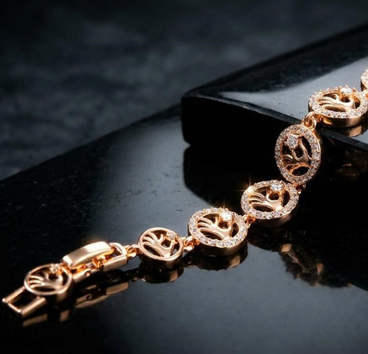 Rose Gold Crown Design Bracelet for Women | Stylish Crystal Bracelet