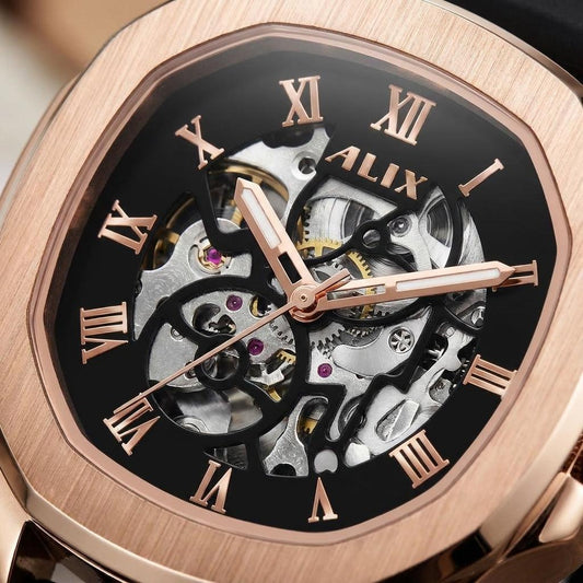 Luxury Automatic Men’s Watch Rose Gold Black Dial Silicone Strap Watch
