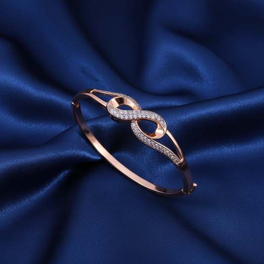 Rose Gold Infinity Crystal Studded Bracelet Kada for Women & Girls