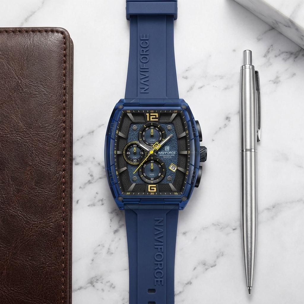 Luxury Sports Chronograph Blue Silicone Strap Watch for Men & Boys