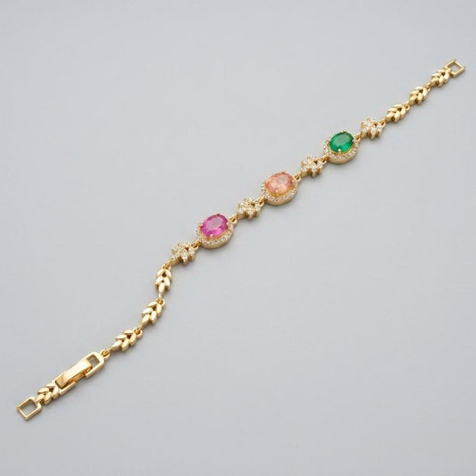 Multicolor Stone Gold Plated Bracelet for Women | Elegant Crystal Bracelet