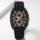 Chronograph Men's Watch with Black Silicone Strap, Water Resistant Quartz Movement, Gold Accents, Date Display for Casual & Formal Wear