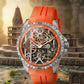 Orange Automatic Skeleton Ram mandir With Lord Rama and hanuman ji Dial Men’s Watch with Silicone Strap – Stylish Sports Watch