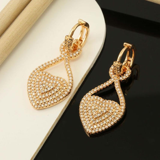 Gold Heart Shape Crystal Earrings for Women | Stylish Drop Earrings