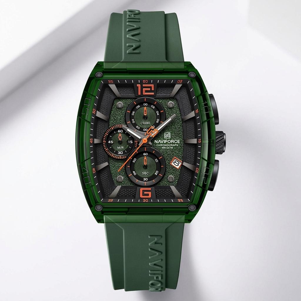 Military Green Sports Chronograph Silicone Strap Watch for Men & Boys
