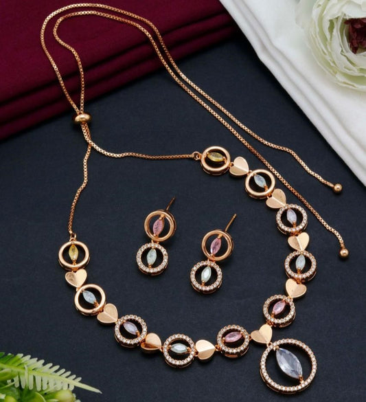 Rose Gold Heart Design Necklace Set for Women | Stylish Crystal Jewelry