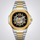 Luxury Automatic Mechanical Men’s Watch Gold Silver Metal Strap Black Dial Watch
