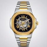 Luxury Automatic Mechanical Men’s Watch Gold Silver Metal Strap Black Dial Watch