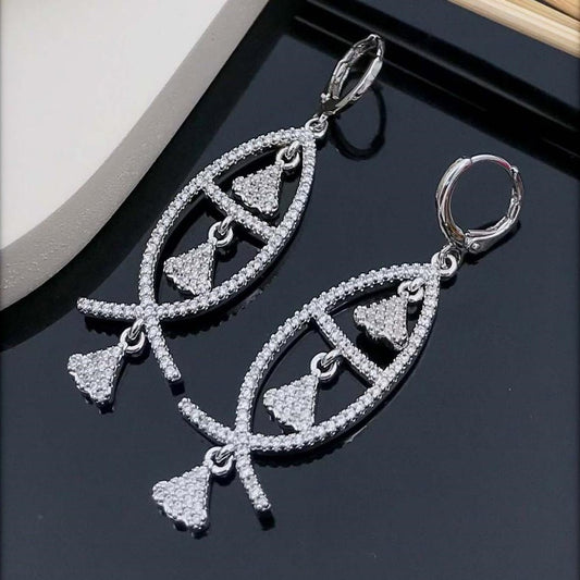 Silver Crystal Fish Design Earrings for Women | Stylish Drop Earrings
