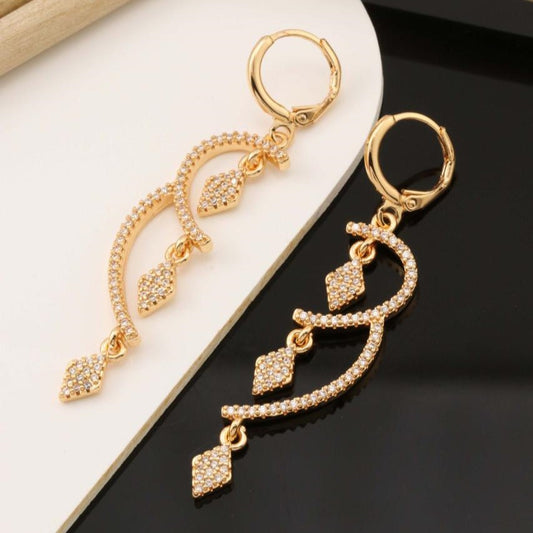 Gold Crystal Drop Earrings for Women | Stylish Party Wear Earrings