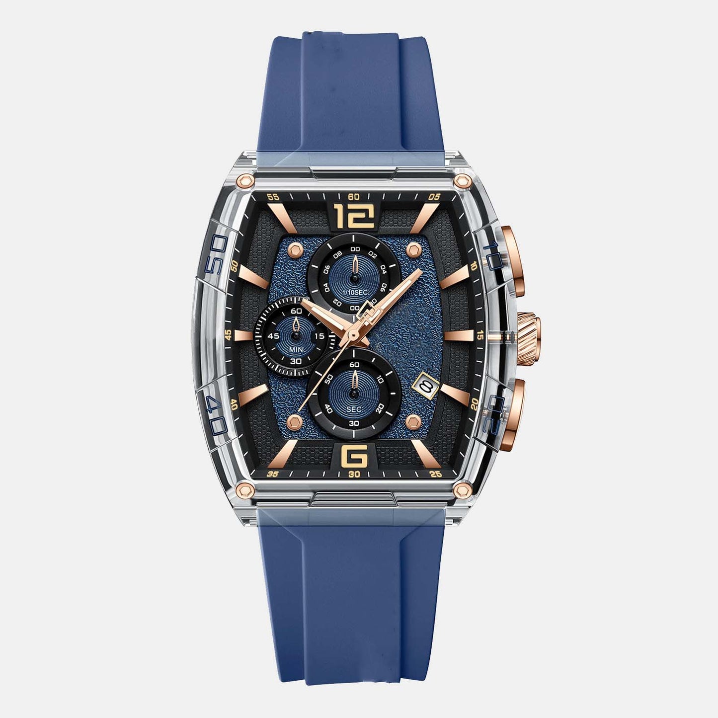 Luxury Men’s Blue Chronograph Watch Silicone Strap Wrist Watch