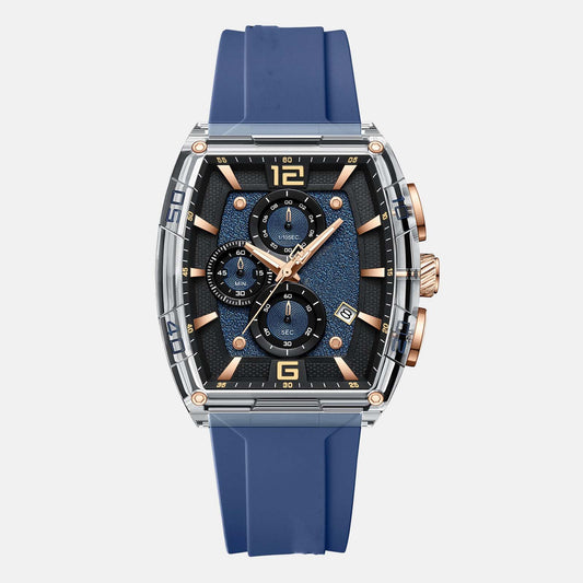 Luxury Men’s Blue Chronograph Watch Silicone Strap Wrist Watch