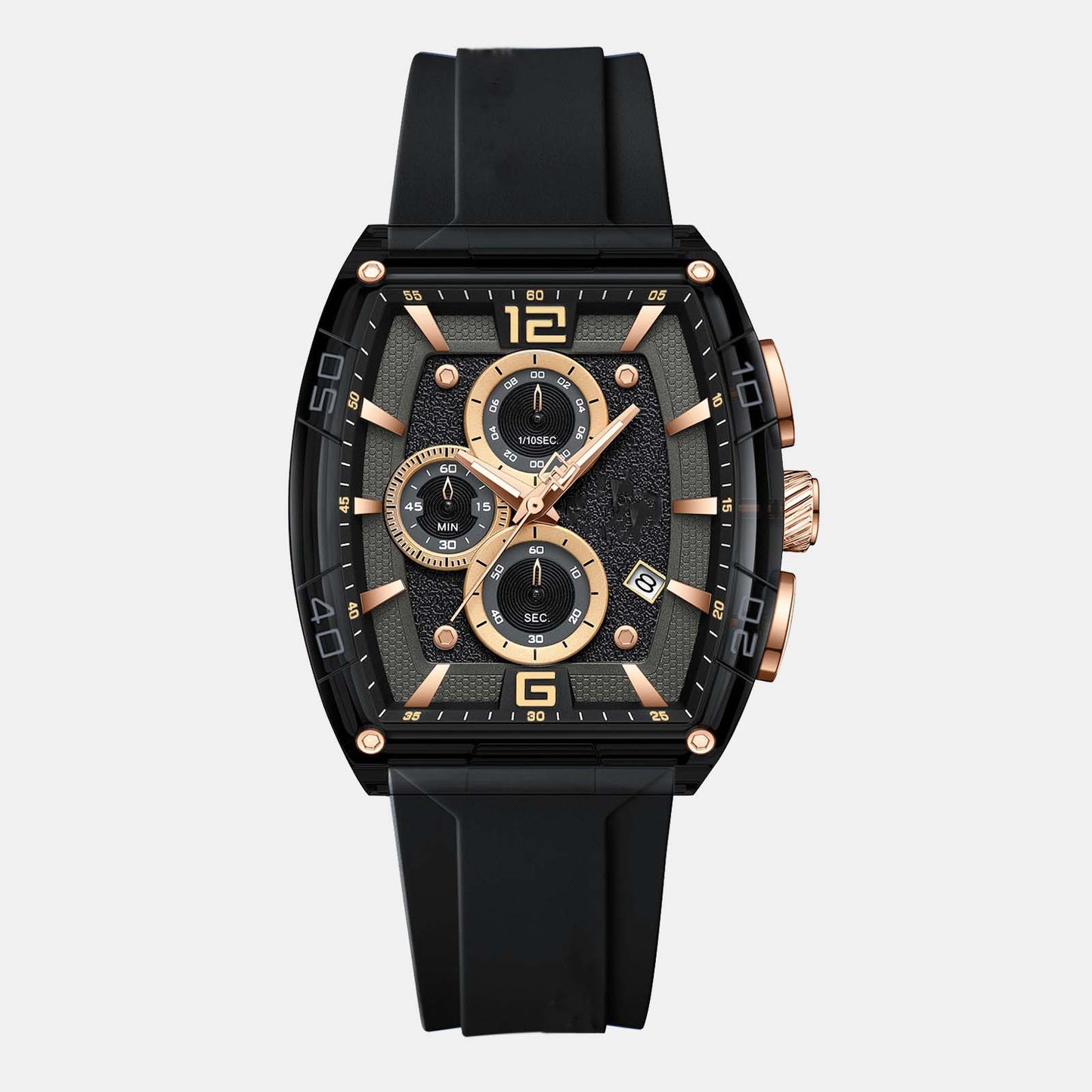 Luxury Men’s Chronograph Watch Black Silicone Strap Wrist Watch