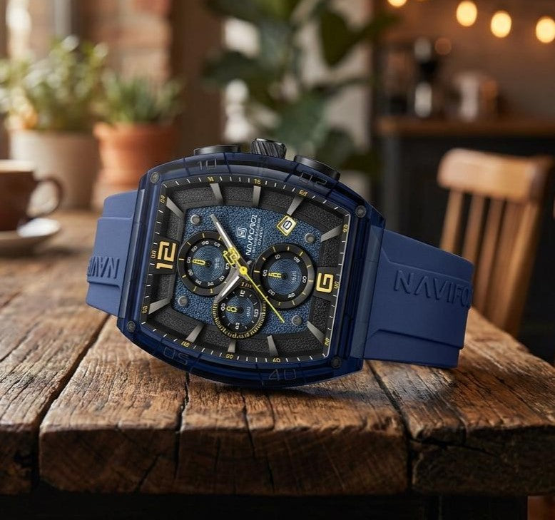 Luxury Sports Chronograph Blue Silicone Strap Watch for Men & Boys