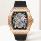 Luxury Automatic Skeleton Watch for Men with Black Silicone Strap