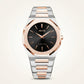 Ultra Thin Black Dial Rose Gold Stainless Steel Watch for Men