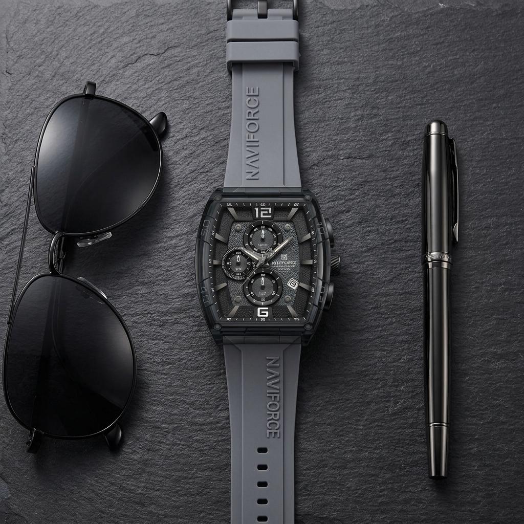 Grey Luxury Sports Chronograph Silicone Strap Watch for Men & Boys