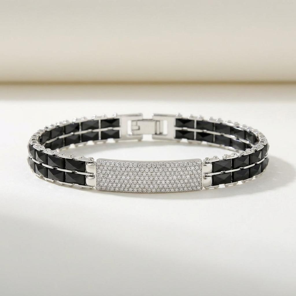 Black Ceramic Stone Bracelet for Men & Boys – Stylish Silver Designer Bracelet