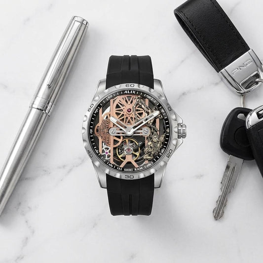 Automatic Skeleton Ram mandir With Lord Rama and hanuman ji Dial Men’s Watch with Black Silicone Strap – Luxury Designer Watch