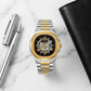 Luxury Automatic Mechanical Men’s Watch Gold Silver Metal Strap Black Dial Watch