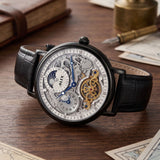 Luxury Automatic Skeleton Watch for Men with Black Leather Strap