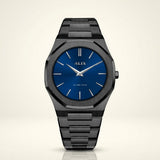 Men’s Ultra Thin Black Stainless Steel Watch with Blue Dial