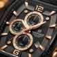 Chronograph Men's Watch with Black Silicone Strap, Water Resistant Quartz Movement, Gold Accents, Date Display for Casual & Formal Wear