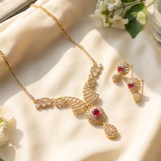 Gold Color Diamond Crystal Necklace Set for Women | Stylish Jewelry Set