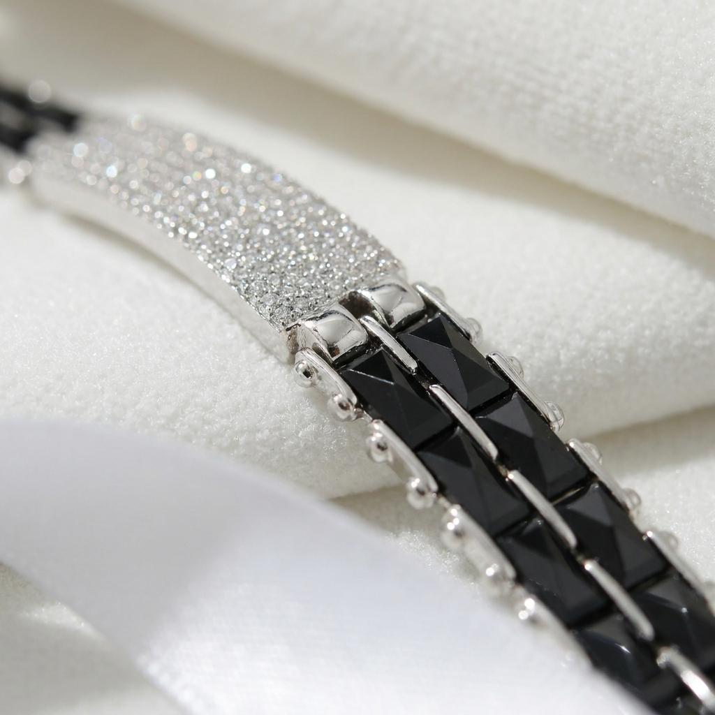 Black Ceramic Stone Bracelet for Men & Boys – Stylish Silver Designer Bracelet