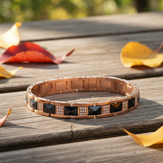 Rose Gold Ceramic Bracelet for Men & Boys with Black Stone Design