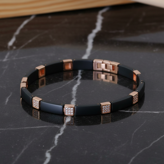 Black Ceramic Bracelet with Rose Gold Finish for Men & Boys