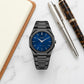 Men’s Ultra Thin Black Stainless Steel Watch with Blue Dial