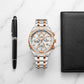 Silver Rose Gold Chronograph Stainless Steel Watch for Men & Boys