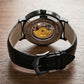 Luxury Automatic Skeleton Watch for Men with Black Leather Strap