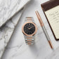 Ultra Thin Black Dial Rose Gold Stainless Steel Watch for Men