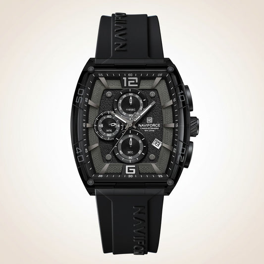 Chronograph Watch for Men, Black Silicone Strap, Analog Quartz Movement, Date Display, Water-Resistant, Stylish Wristwatch for Casual & Sports Wear