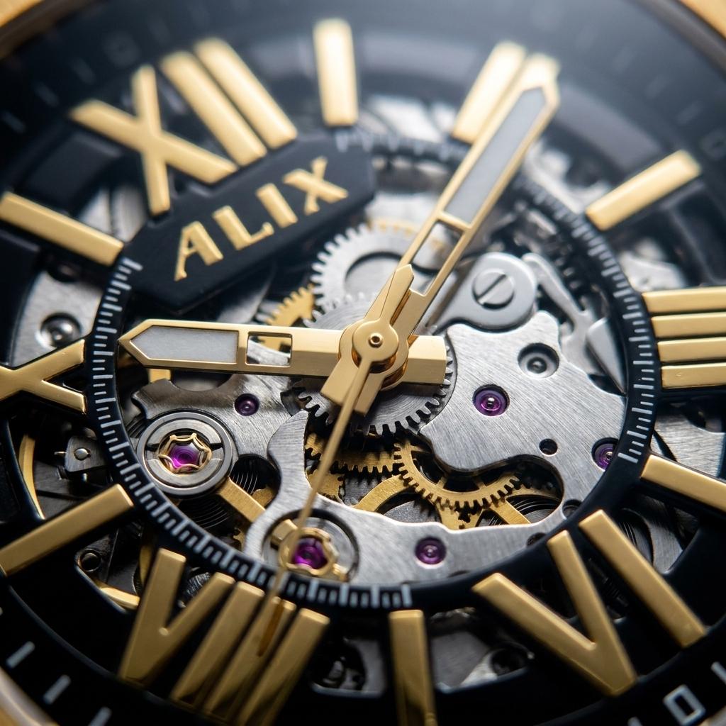 Luxury Automatic Mechanical Men’s Watch Gold Silver Metal Strap Black Dial Watch